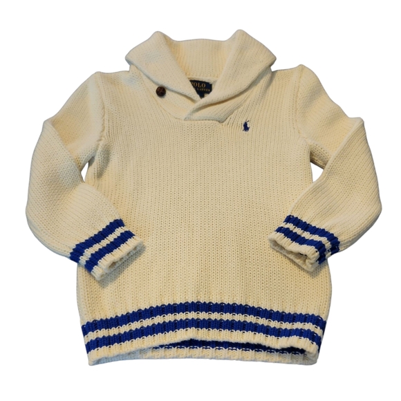 Polo Ralph Lauren Classic Cream Sweater with Blue Stripes Little‎ Boy's Size 5 - Picture 1 of 4